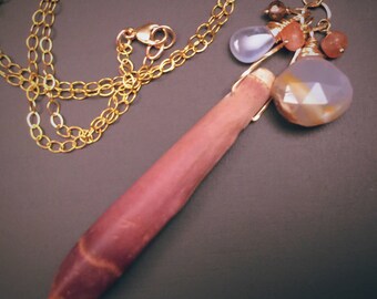 Blue Chalcedony Sea Urchin Pendant: Gold Healing Necklace