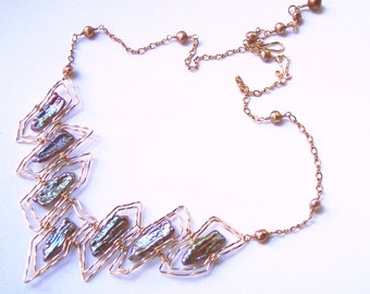 Call of the Wild Tawny Gold Art Nouveau Stick Pearl Necklace