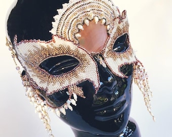 Venus of the Sea Mardi Gras Mask, Seed Beadwoven Venetian Style Mask, Cosplay, Carnival