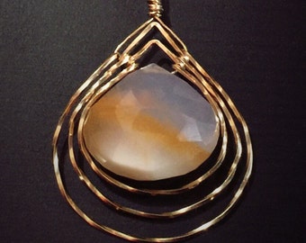 Serenity Blue Chalcedony Necklace in Gold, Natural Gemstones Healing Jewelry