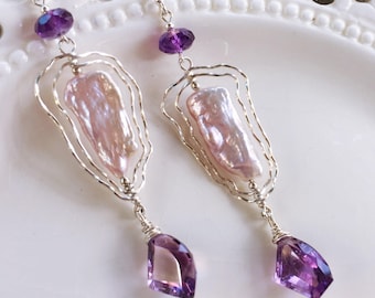 Ultra Modern Ultraviolet Amethyst Shoulder Dusters with Blush Stick Pearls
