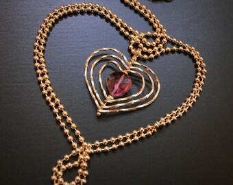 Petite Pink Tourmaline Heart Necklace, Mother's Day Gift for Her, Gold Heart Necklace, Anniversary Gift, Healing Jewelry, Valentine