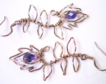 Patinated Silver & Iolite Leaf Earrings with Hypoallergenic Niobium Earwires