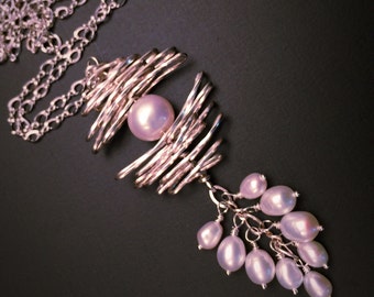 Sterling Silver Pearl Waterfall Necklace: Bridal Jewelry