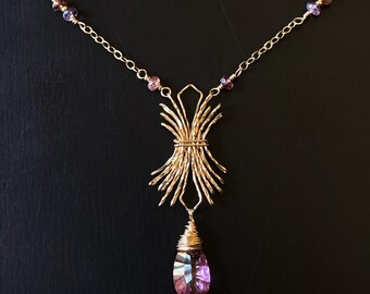 Pink Sapphire Gold Haystack Necklace: Nouveau Baroque Jewelry