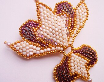 Gold Fleur de Lis Brooch, Vintage French Glass Beads, Pearl Accent