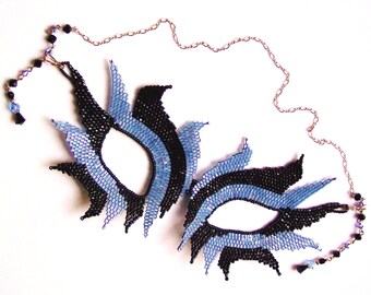 Handmade Seed Bead Mardi Gras Mask, Lilac and Black Venetian Carnival Mask