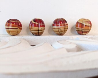 Ojime: Vintage Japanese Edo Era Antique 1800s Red Ribbed Glass Beads for Inro