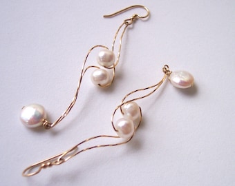 Gold Filled Coin Pearl Shoulder Duster Earrings, Made to Order