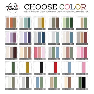 May include: Image featuring a color chart with 30 color options, each labeled with a number. The text "CHOOSE COLOR" is displayed above the color swatches, with instructions to specify the color number in the personalization section.