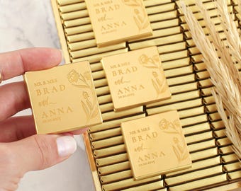 Gouden spiegelende chocoladebedankjes voor bruiloften, gepersonaliseerd plexiglas