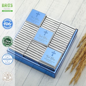 50 piezas de chocolates para bautizo, regalo de chocolate personalizado para bautizo, regalos de bautizo, regalos de comunión, chocolates para bautizo, regalos de fiesta