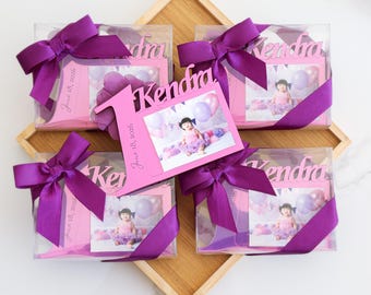 Pink 1st Birthday Photo Magnet Frame Favor: Elegant Gift Box