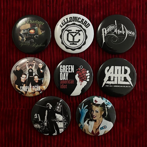 Pop Punk Pin Set / Metal back pin accessories good for backpacks, lanyards, bags, battle jackets / Green day, Blink-182