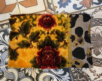 Vintage floral velvet tapestry with animal print zipper bag with trims