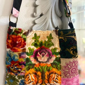 Pretty patchwork floral bag with  vintage velvet tapestry crossbody bag