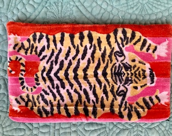 Be a tiger velvet little purse with fun pink and orange stripes zipper bag. Clutch