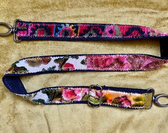 Velvet patchwork purse strap floral boho style