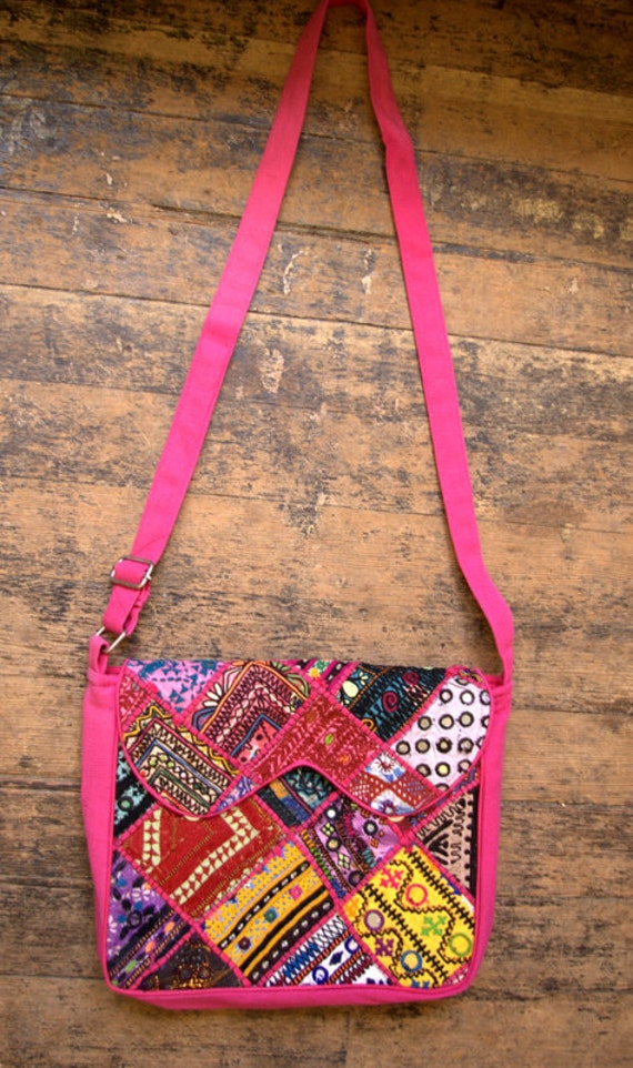 Items similar to SALE Pink messenger bag out of ethnic, gypsy fabrics
