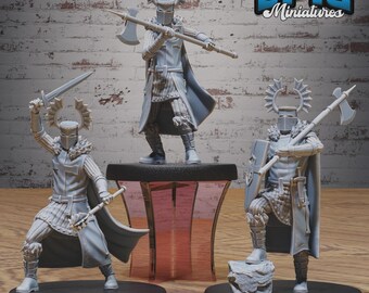十字軍騎士戦士の斧を冷間鋳造ブロンズと樹脂で作った彫像フィギュア
