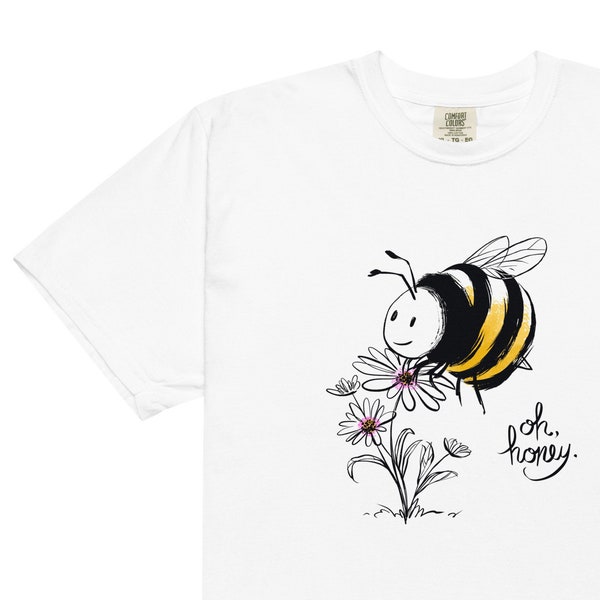 Oh Honey | Bee & Flower Graphic Tee | Cute Bumblebee Shirt | Aesthetic Tee | Comfort Colors | Oversized Graphic Tee | Minimalist | Trendy