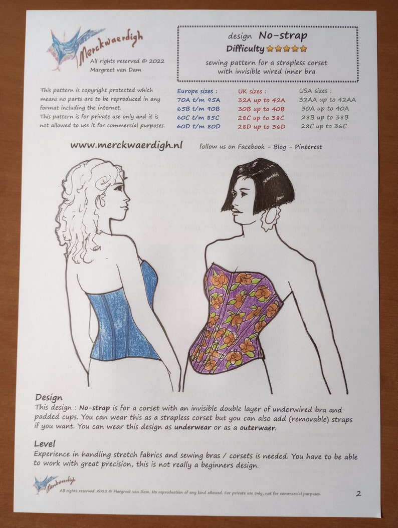 Strapless Corset E-booklet Pattern NO-STRAP Underwired Corset by Merckwaerdigh image 3