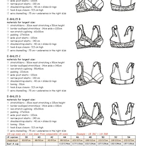 K&ouml;nnte beinhalten: Ein Diagramm, das BH-Muster mit Ma&szlig;en f&uuml;r verschiedene Gr&ouml;&szlig;en zeigt. Die BH-Muster sind mit E-BHL15 A, E-BHL15 B, E-BHL15 C und E-BHL15 D gekennzeichnet. Das Diagramm enth&auml;lt auch eine Tabelle mit den britischen BH-Gr&ouml;&szlig;en und den entsprechenden Brustma&szlig;en in Zentimetern.