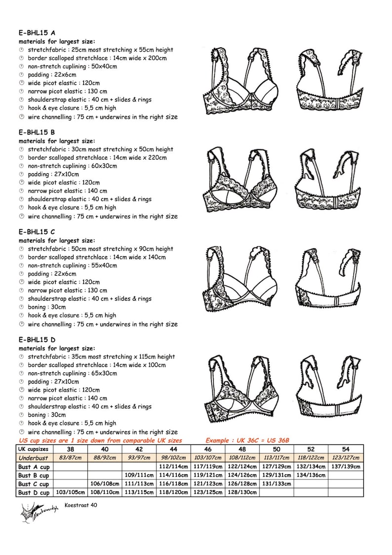 BRA Pattern BHL15 for LARGE Sizes : FREE Shipping by Merckwaerdigh image 3