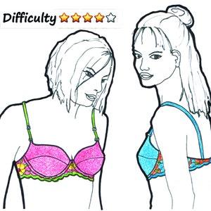RUBY BRA Instant Download PDF Sewing Pattern for a Balconette Underwire Bra.  