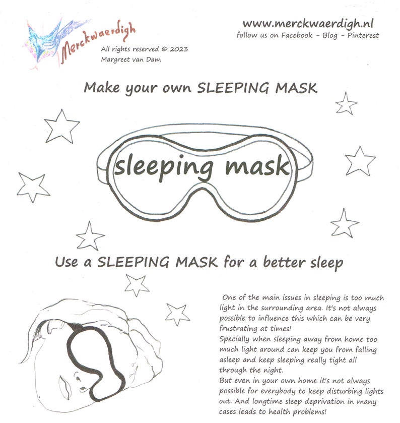 SLEEPING MASK digital Pattern Printable to make your own by Merckwaerdigh image 1