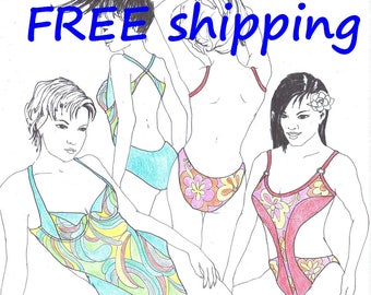 SWIMWEAR Pattern BAD3 for 2 Sun-Bathing Swimsuits FREE Shipping by Merckwaerdigh