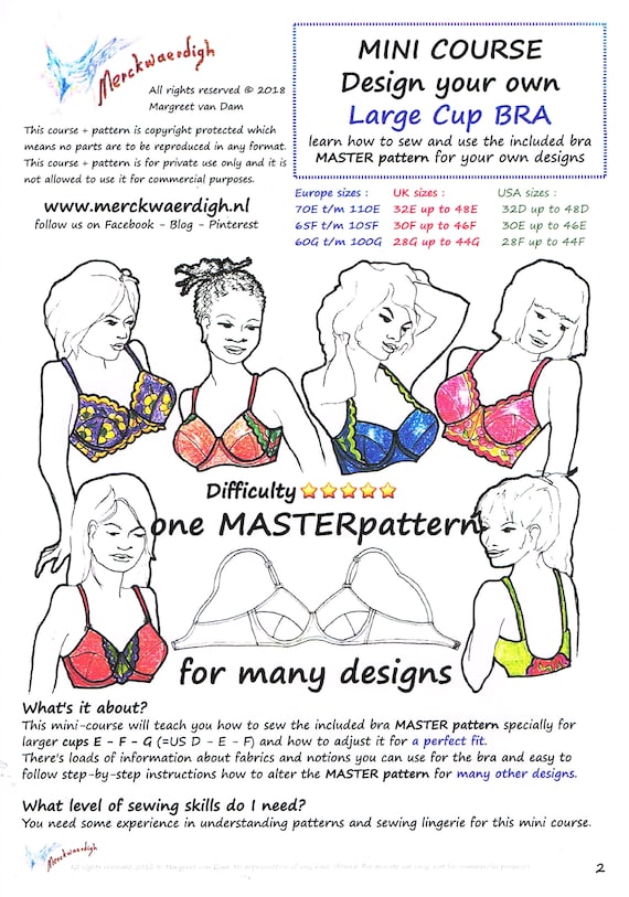 E-book Mini-course LARGE Cup Bra Pattern by Merckwaerdigh -  Canada