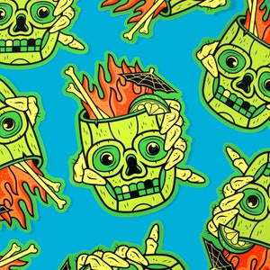 Tropiskull 4&quot; Vinyl Sticker | Spooky Tiki Drink Waterproof Weatherproof Sticker