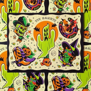 Yee Hawnt! Spooky Western Halloween Traditional Tattoo Flash Art Print 11x14&quot;
