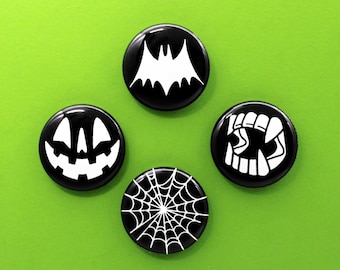 Classic Halloween Images 1&quot; Pin Set | Black and White Horror Button Pins