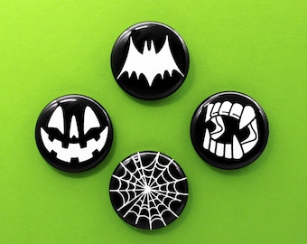 Classic Halloween Images 1" Pin Set | Black and White Horror Button Pins