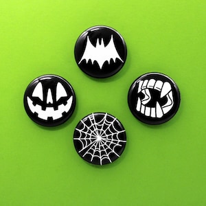 Classic Halloween Images 1 Pin Set Black and White Horror Button Pins image 1