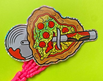 PIzza Heart 4" Glitter Vinyl Sticker