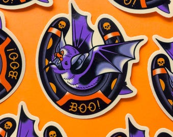 Adesivo in vinile Halloween Boo! Bat 3" / Adesivo impermeabile e resistente alle intemperie con ferro di cavallo infestato da spettri western
