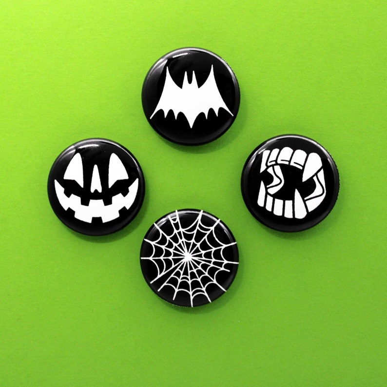 Classic Halloween Images 1 Pin Set Black and White Horror Button Pins image 1