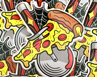 Pizza Dagger 4" Vinyl Sticker | Traditional Tattoo Inspired Pizza Sticker Art