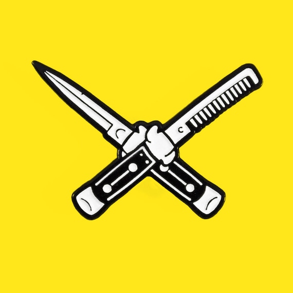 Crossed Switchblade Comb & Switchblade Knife Enamel Pin Greaser, Barber,  Soft Enamel Lapel Pin - Etsy Ireland