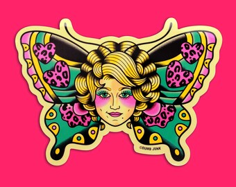 Dolly Butterfly 3.5" Vinyl Sticker | Traditional Tattoo Styled Country Vinyl Sticker