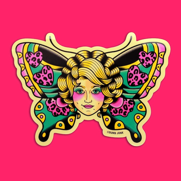 Dolly Schmetterling 3.5" Vinyl Aufkleber | Traditionelle Tattoo Styled Country Vinyl Aufkleber