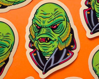Adesivo in vinile da 3" Creature From the Black Leather Lagoon / Adesivo impermeabile e resistente alle intemperie Spooky Swamp Rocker