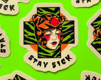 Adesivo in vinile "Stay Sick" da 7,6 cm / Tatuaggio infermiera "The Cramps Poison Ivy"
