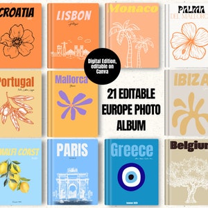 21 Editable PhotoBook Template | Europe Edition Coffee Table Book | Travel Photobook Canva Template | Customizable Travel Album| cosyknotsco