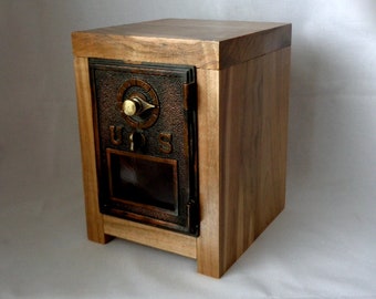 Wooden Vault with Black Lacquer Copper Safe US Brass Bronze Post Office PO Mail Box Door HER Man Groomsman 5th 7th 8th Anniversary Stash Box