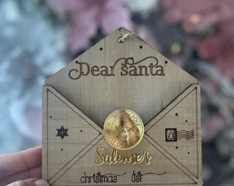 Personalized Wooden Dear Santa Envelope Ornament: Kids Christmas Wish List