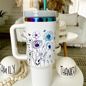 Personalized 40oz Tumbler With Handle, Custom Name Tumbler With Lid and Straw, Christmas Gifts For Her, stitch